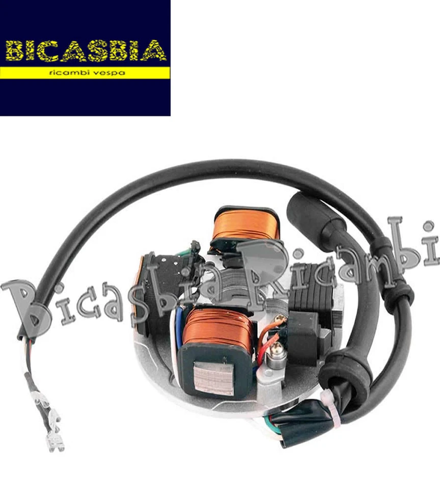 8513 - STATORE A 4 BOBINE 3 FILI E SPINOTTO CON 4 PIN VESPA 50 80 100 125 PK S