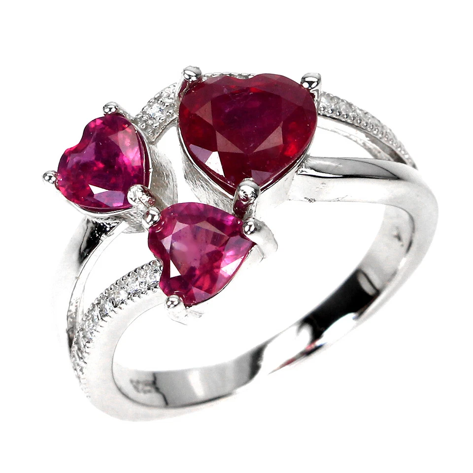 925 Sterling Silver Ring Heart Ruby 7mm Natural Gemstone Jewelry Size 7 - Image 2 of 4