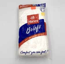 Vintage Hanes Underwear White Cotton Briefs Mens Size 2X 46-48 Made In USA 1997
