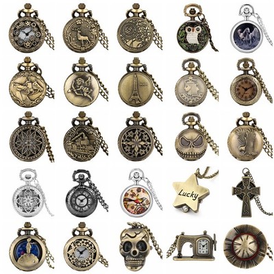 Steampunk Small Size Pocket Watch Quartz Analog Mini Watches with Necklace Chain