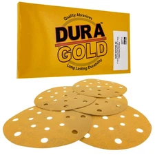 Dura-Gold 180 Grit - 6" Sanding Discs - 17-Hole Hook/Loop for DA Sander - 50pk
