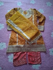 Pakistani Formal Mehndi Suit/mustard Yellow red/embroidered 3 Piece/size L