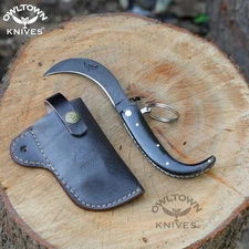 El Valiente Mexican Tranchete, Saca Tripas 8" Horn Knife, black blade, sheath