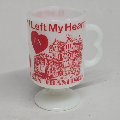 Vtg Milk Glass San Francisco California Coffee Cup Mug Cable Car Golden Gate