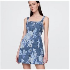 Gap Womens Denim Mini Dress Size XL Blue Jean Floral Y2K Button Front Jumper New