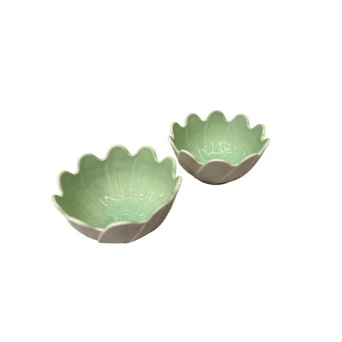 Anchor Hocking Fire-King Green Petal Bowl Pair Vintage