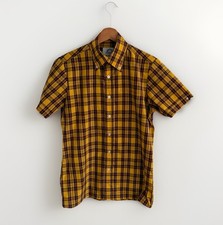 Brutus x Dr Martens Shirt Mens Small Mustard Burgundy Check Mod Scooter Trimfit