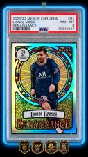 2021-22 Topps Merlin Chrome UEFA #R1 Lionel Messi Renaissance SSP Case Hit PSA 8