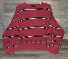 Vintage Nautica Red White Blue Striped Pullover Sweater Distressed Men's Size XL