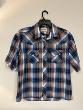 Camisa Rustler By Wrangler a Cuadros Azul Perla Occidental Broches Hilo Plateado Abotonada