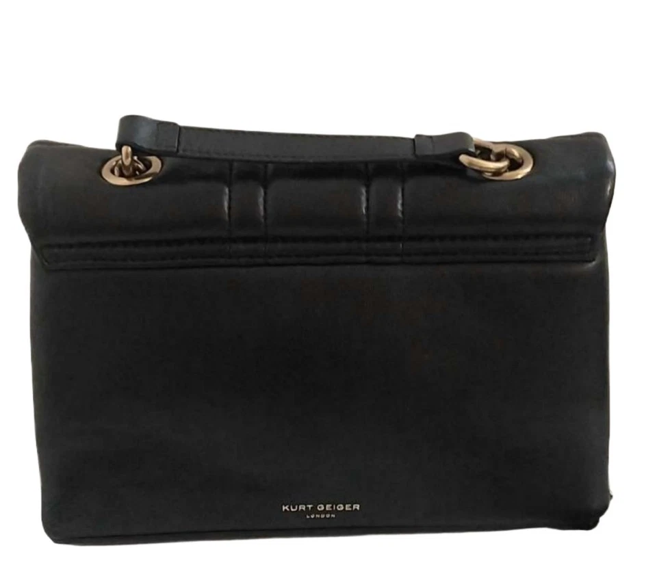 Kurt Geiger Black Leather Medium Satchel Crossbody Bag With Brass Hardware - Image 4 of 4