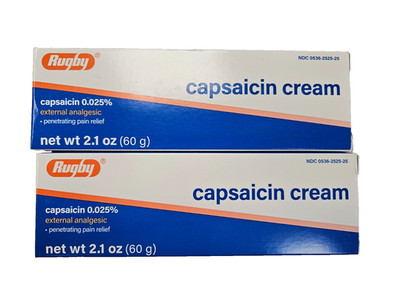 Rugby Capsaicin Cream 0.025% Regular Strength Pain 60gm ( 2 pack ) -- NEW LOOK!