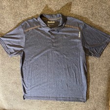 Reebok Polo Shirt Mens L Navy Heather PlayDry Moisture Wicking Golf Short Sleeve