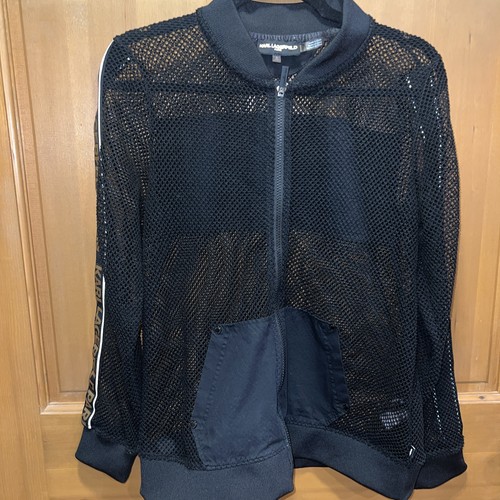 Karl Lagerfeld Paris Logo Mesh Zip Up Jacket Ladies Size Small Black