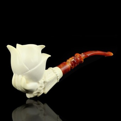 Lady Hand Holds Rose Smoking Pipe,block Meerschaum New Handmade Custom Case#655