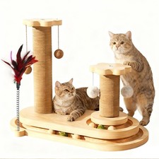 Cat Scratching Post, Sisal Scratcher Post - 4-in-1 Solid Large, Wood