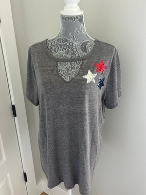 Lane Bryant Sequin Stars Red White Blue Plus Size 18 / 20 Top SS Shirt Blouse