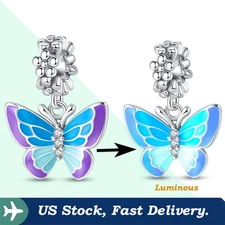 KUNSIR 925 Sterling Silver Charm for Bracelet Butterfly Charm Dangle Pendant DIY