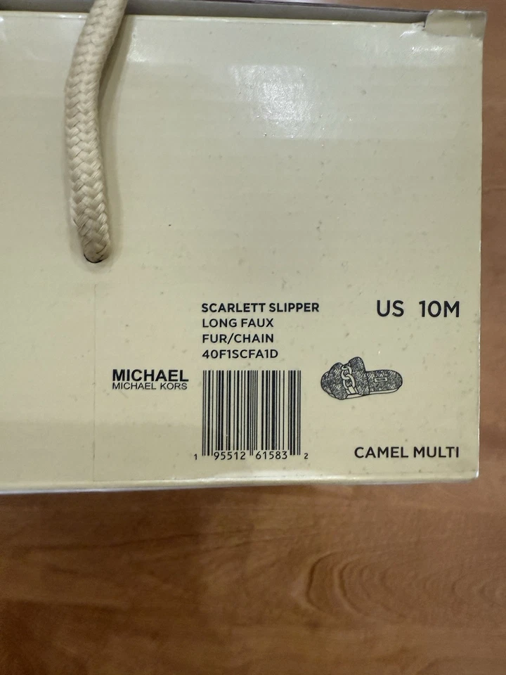 NEW Michael Kors Faux Fur Slides Women’s Size 10 Medium Camel Multi Color - Image 2 of 2