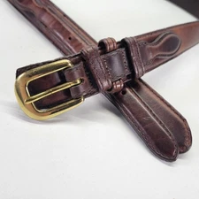 Lands End Ranger Belt 44 Pull Up Leather Double Keeper Brown Brass Buckle USA