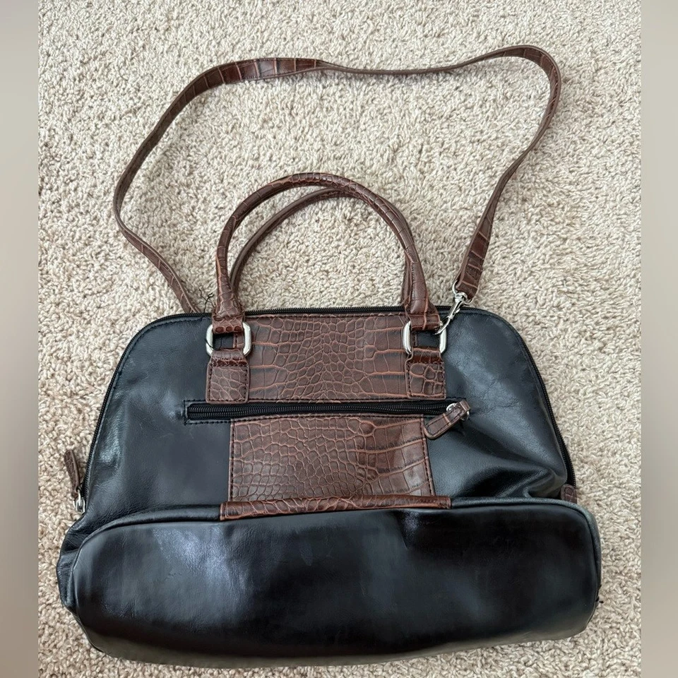 Giani Bernini | Bolsa de mão feminina de couro preta e marrom bolso - Imagem 2 de 4