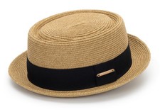 Men Women Straw-Pork-Pie-Hat - Classic Boater Hat with Black Band Summer Beac...