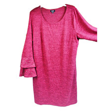 Tacera Women’s Midi Dress Bell Sleeves Gold Beads Plus Size 1X Red Wine