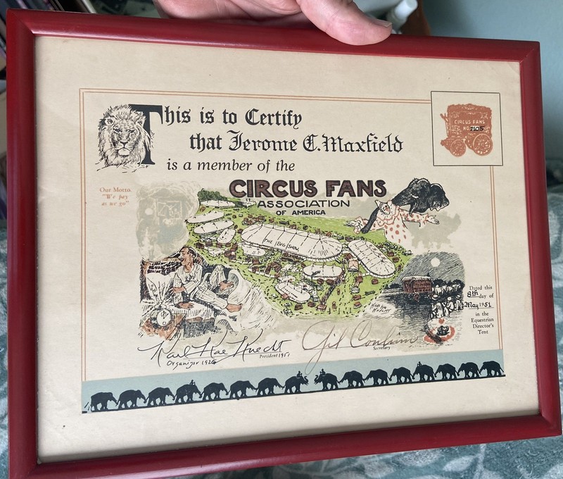 May 1951 CIRCUS FANS ASSOCIATION of America CERTIFICATE Karl Kae Knecht SIGNED
