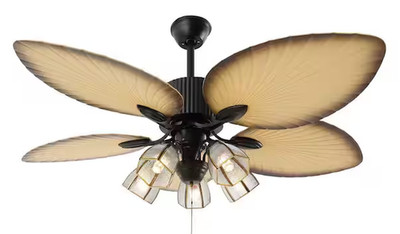 OUKANING 52'' 5-Light Black Indoor Tropical Style 5-Palm Leaf Blade Ceiling Fan