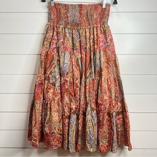Lauren Ralph Lauren Tiered Multicolor Paisley Print Skirt. Size Petite Large.