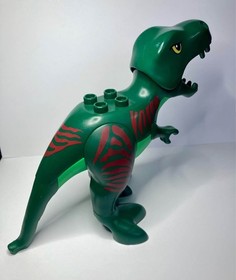 Retired Duplo Lego T-Rex Dinosaur from Dino Trap #5597 with Cavemen Minifigs