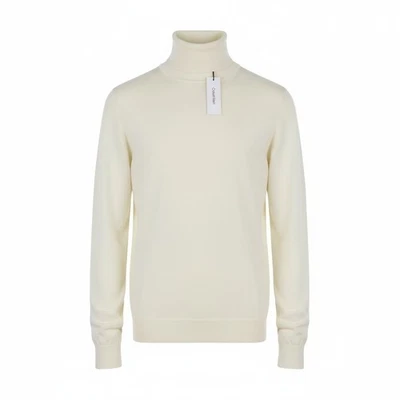 Calvin Klein Pull en Laine Merino RWS Turtle Homme L Col Haut Blanc Logo Tricoté - Photo 1/4
