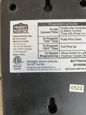 Project Source 24 Hour Outdoor Light Sensing Countdown Timer - Black