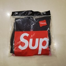 US STOCK Supreme Hanes Crew Socks - Black, Pack of 2 Pair Size 6-12