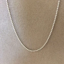 18K White Gold Bead Chain Necklace | 15.91" Length, 1.21mm Width | Handmade