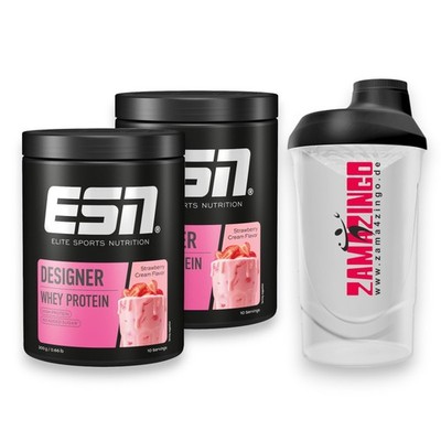 ESN Designer Whey Protein Strawberry Cream 2x 300g | Gratis Zama4zingo Shaker 60