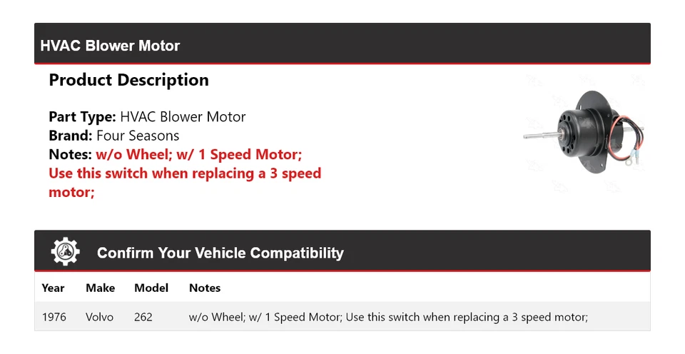Motor soplador de climatización Volvo 262 1976 4 estaciones Foto 2 de 4