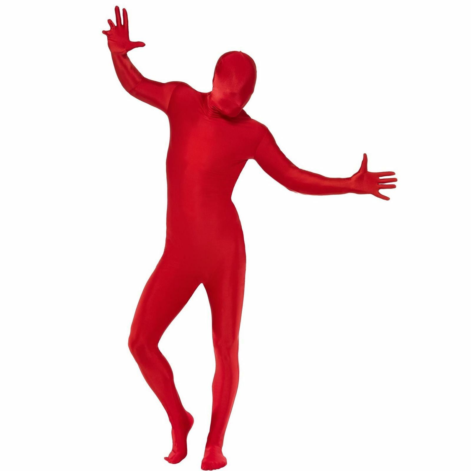 Adulto Segunda Piel Zentai Mono Disfraz Rojo Hombre Traje Por Smiffys