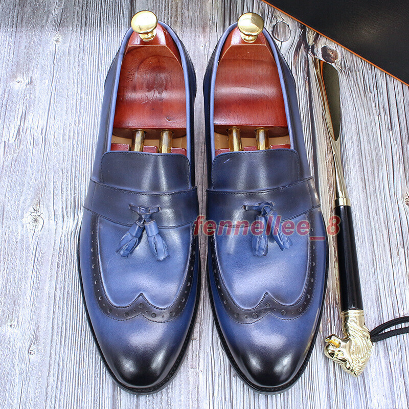 SAOLA Scarpe eleganti 38 47 taglie forti uomo vera pelle nappe punta ala intagliate slip on tg