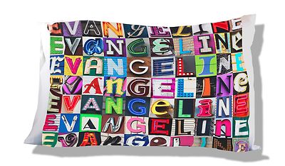 EVANGELINE Personalized Pillowcase featuring the name in photos of sign letters