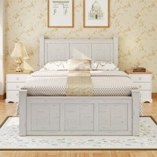 Queen King Size Platform Beds with Headboard  Footboard Solid Wood Bed Frames