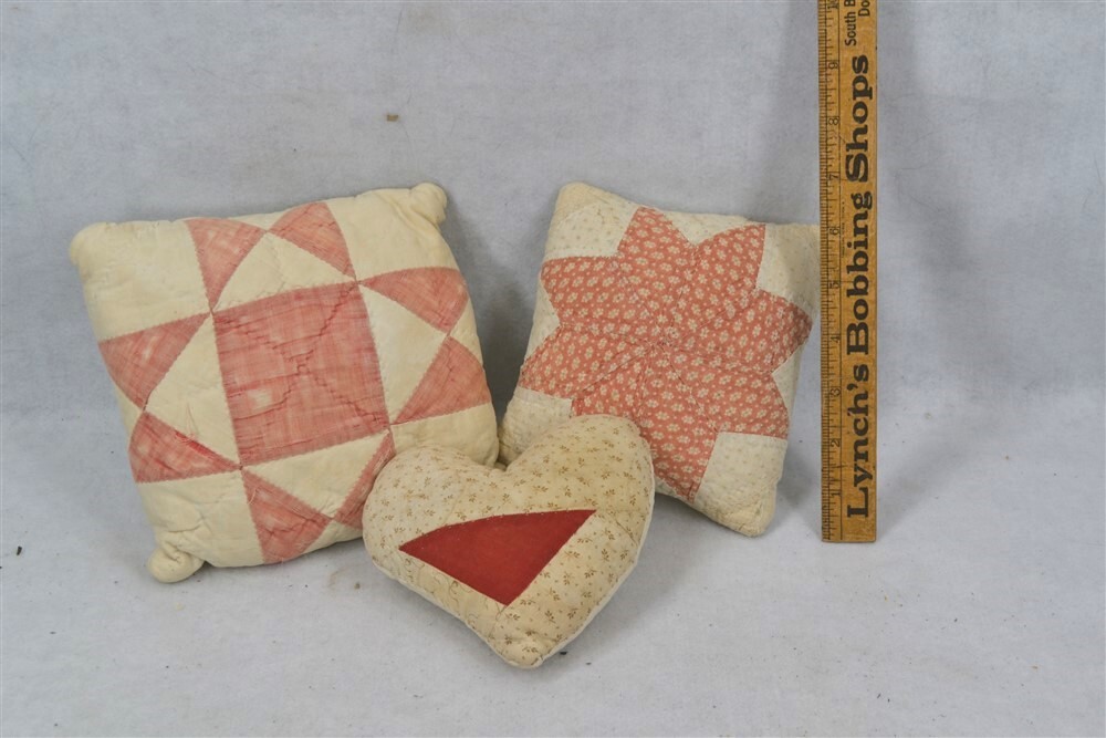 antique pillows patchwork old quilt 7x7 cotton 2 sq 1 heart 3 lot ...
