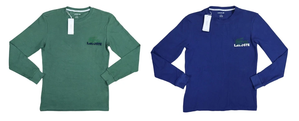 Camiseta para dormir Lacoste tejido gofre bordado cocodrilo manga larga para hombre nueva con etiquetas