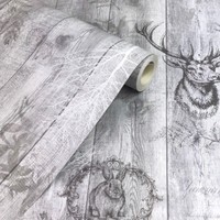 Holden Decor Stag Wood Panel Wallpaper Grey 90090