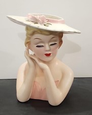 Vintage LEFTON Mid Century Japan Pottery Lady 2900 Head ARMS Hat w/ Roses