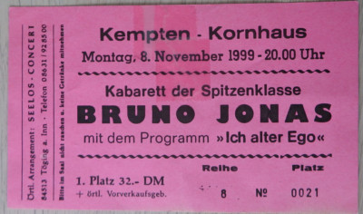 Autogramm Bruno Jonas deutscher Kabarettist und Autor 1999 (100153)