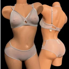 Victorias Secret Set Mesh Strappy Double Cup Unlined Bralette & Panty Medium New