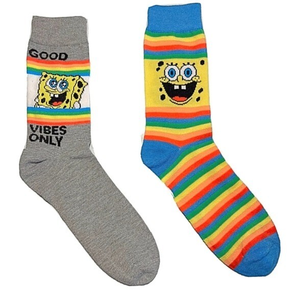 SAOLA 2 paia di calze uomo Crew SpongeBob SquarePants nuove con etichette "solo buone vibrazioni"