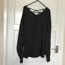 Shein Black Ribbed Floral Top Size L 12 14 Long Sleeve Round Neck