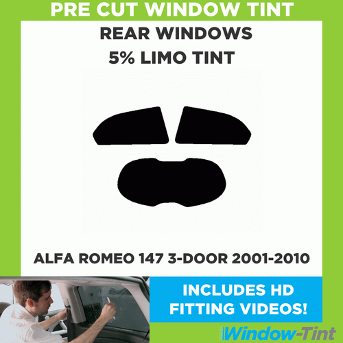 Pre Cut Window Tint for Alfa Romeo 147 3-Door Hatch 2001-10 5% Limo Black Rear - Picture 2 of 10
